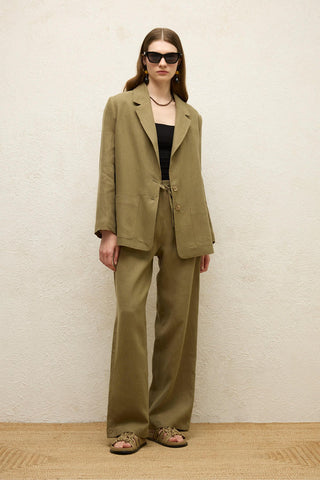 Relaxed Linen Pants With Pockets Khaki