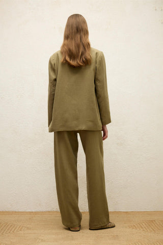 Relaxed Linen Pants With Pockets Khaki