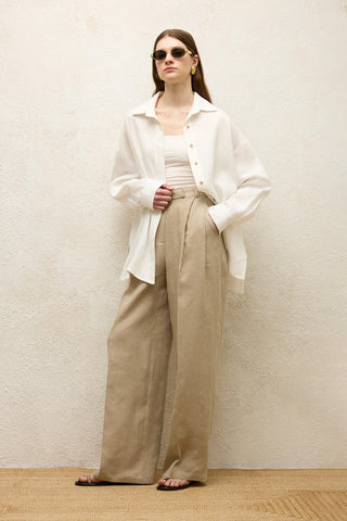 Linen Oversize Buttoned Shirt Ecru