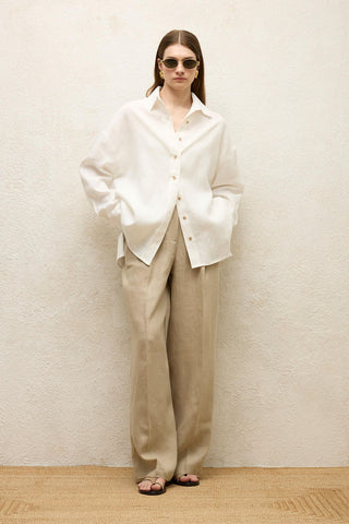 Linen Oversize Buttoned Shirt Ecru