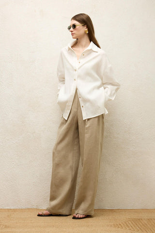 Linen Oversize Buttoned Shirt Ecru