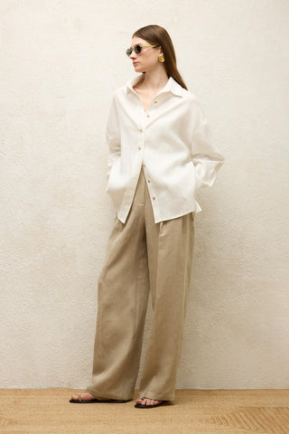 Linen Oversize Buttoned Shirt Ecru