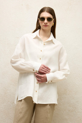 Linen Oversize Buttoned Shirt Ecru