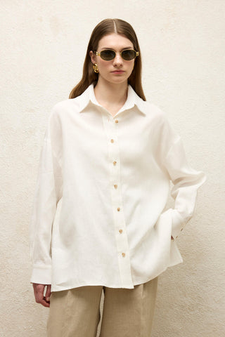 Linen Oversize Buttoned Shirt Ecru