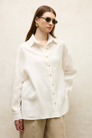 Linen Oversize Buttoned Shirt Ecru