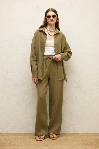 Linen Oversize Buttoned Shirt Khaki