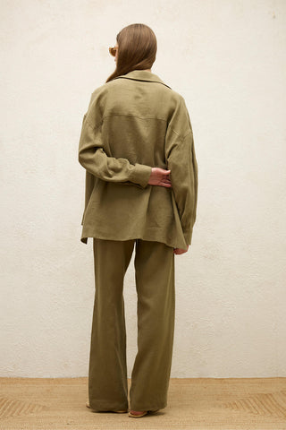 Linen Oversize Buttoned Shirt Khaki