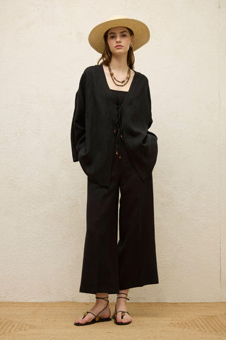 Straight Linen Trousers Black