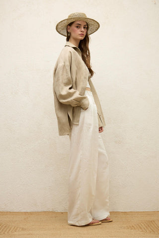 Linen Oversize Buttoned Shirt Sand