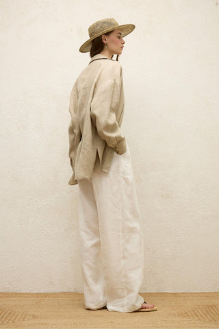 Linen Oversize Buttoned Shirt Sand