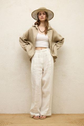 Linen Oversize Buttoned Shirt Sand