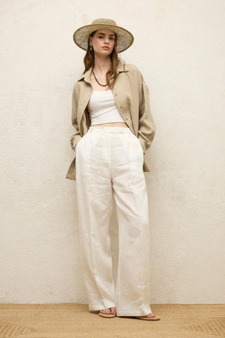 Linen Oversize Buttoned Shirt Sand