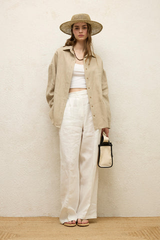 Linen Oversize Buttoned Shirt Sand