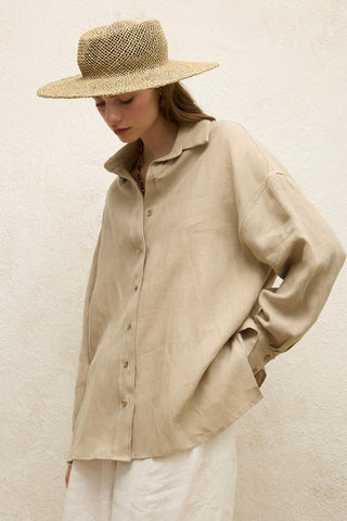 Linen Oversize Buttoned Shirt Sand