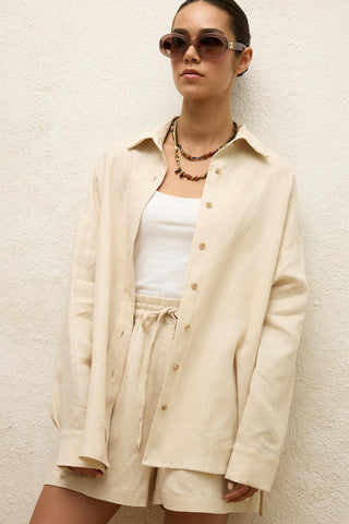 Linen Oversize Buttoned Shirt Beige