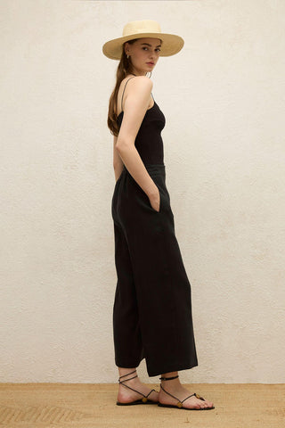 Straight Linen Trousers Black