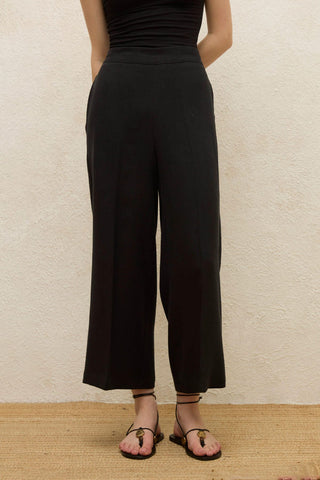 Straight Linen Trousers Black