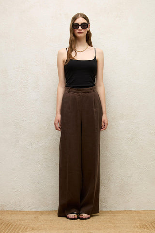 Linen Palazzo Trousers Dark Brown