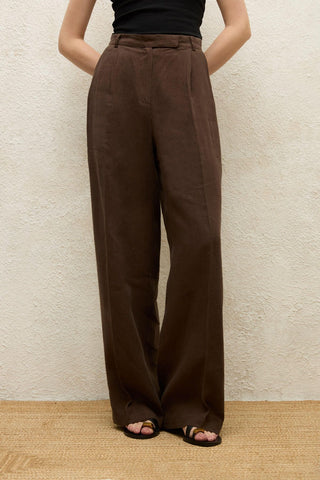 Linen Palazzo Trousers Dark Brown