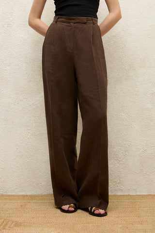 Linen Palazzo Trousers Dark Brown