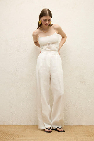 Linen Palazzo Trousers Ecru