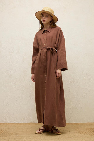 Linen Dress Bark Brown