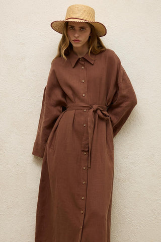 Linen Dress Bark Brown