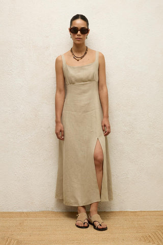 Linen Dress With Slit Sand