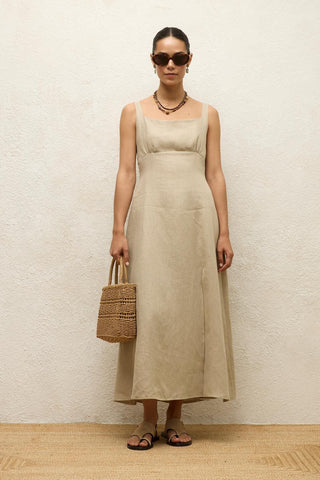 Linen Dress With Slit Sand