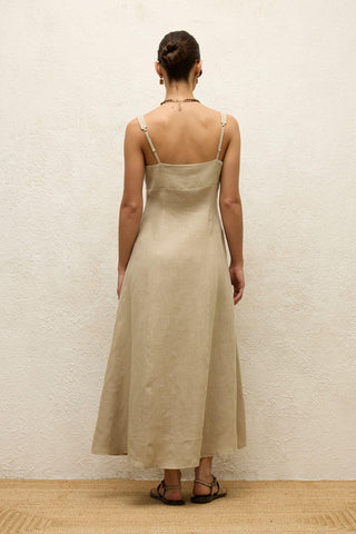 Linen Dress With Slit Sand