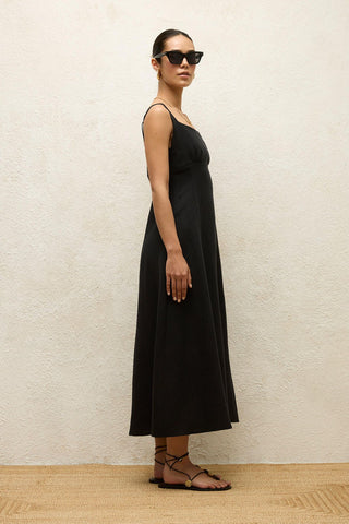 Linen Dress With Slit Black