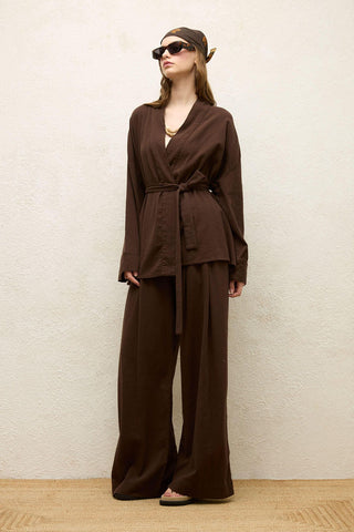 Cotton Belted Kimono Brown