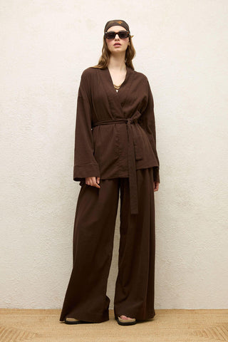 Cotton Belted Kimono Brown