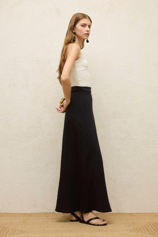 Cotton Tie-Waist Wrap Skirt Black