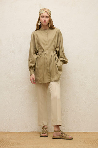 Belted Linen-Blend Tunic Desert Sand