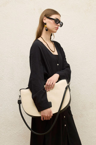 Natural Canvas Oval Bag Black