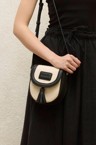 Mini Natural Canvas Flap Bag Black