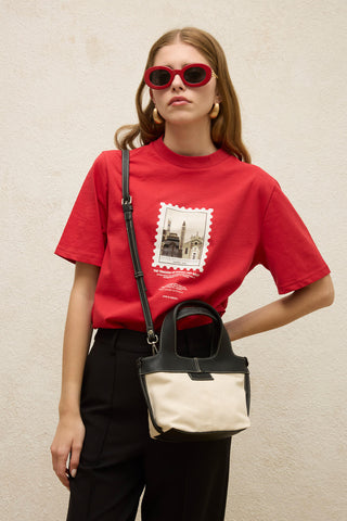 Mini Canvas Bag With Faux Leather Handle Black