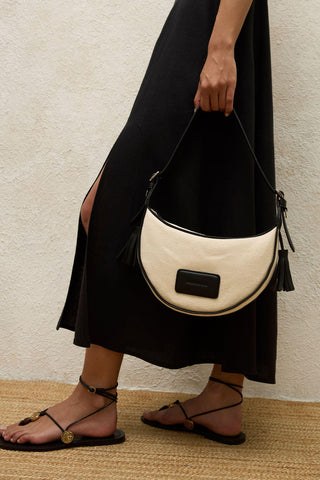 Natural Canvas Oval Baguette Bag Black