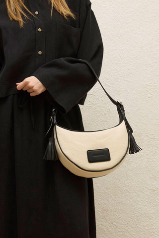 Natural Canvas Oval Baguette Bag Black