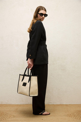 Large Natural Canvas Bag Black