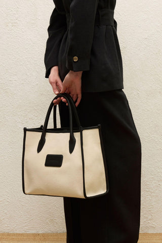 Large Natural Canvas Bag Black