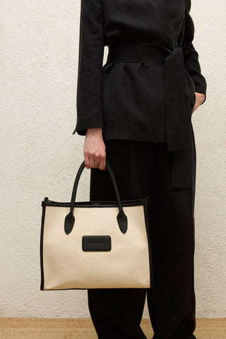 Large Natural Canvas Bag Black