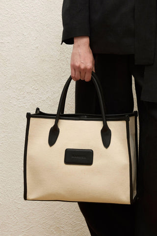 Large Natural Canvas Bag Black