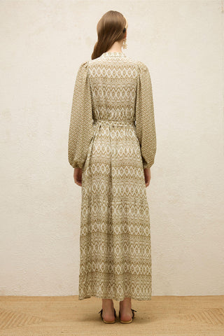 Viscose Balloon Sleeve Dress Sage Green