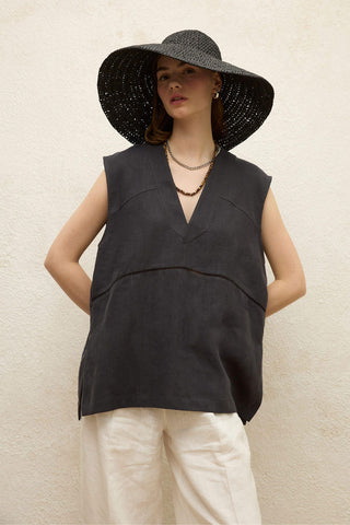 Sleeveless Linen Blouse Anthracite