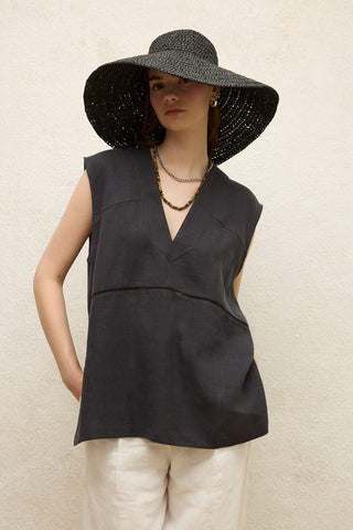 Sleeveless Linen Blouse Anthracite