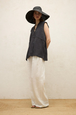 Sleeveless Linen Blouse Anthracite