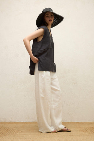 Sleeveless Linen Blouse Anthracite