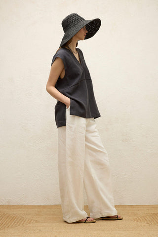 Sleeveless Linen Blouse Anthracite